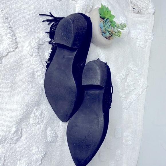Seychelles Weekender By Anthropologie Black Suede Fringe Ankle Boots Size 9 - Picture 7 of 11
